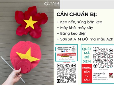 Set phụ kiện tự làm Hoa cờ Việt Nam [Loại đẹp - 3 Size] 35-45cm SET-DIY-06